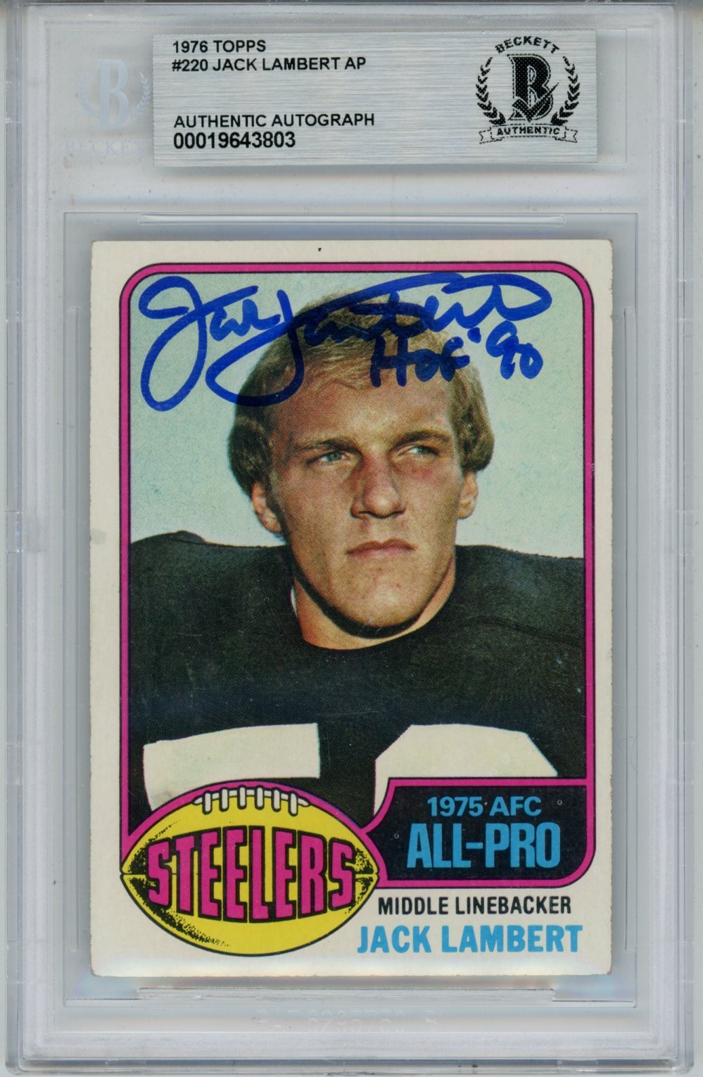 Jack Lambert Autographed/Signed 1976 Topps #229 Slab Trading Card Beckett 56942