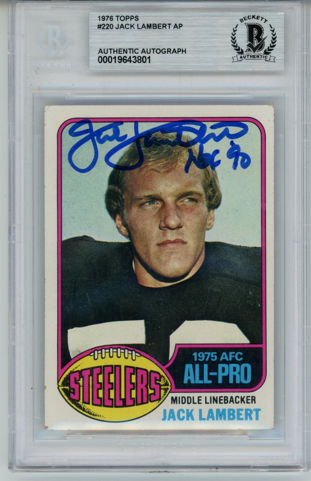 Jack Lambert Autographed/Signed 1976 Topps #229 Slab Trading Card Beckett 56943