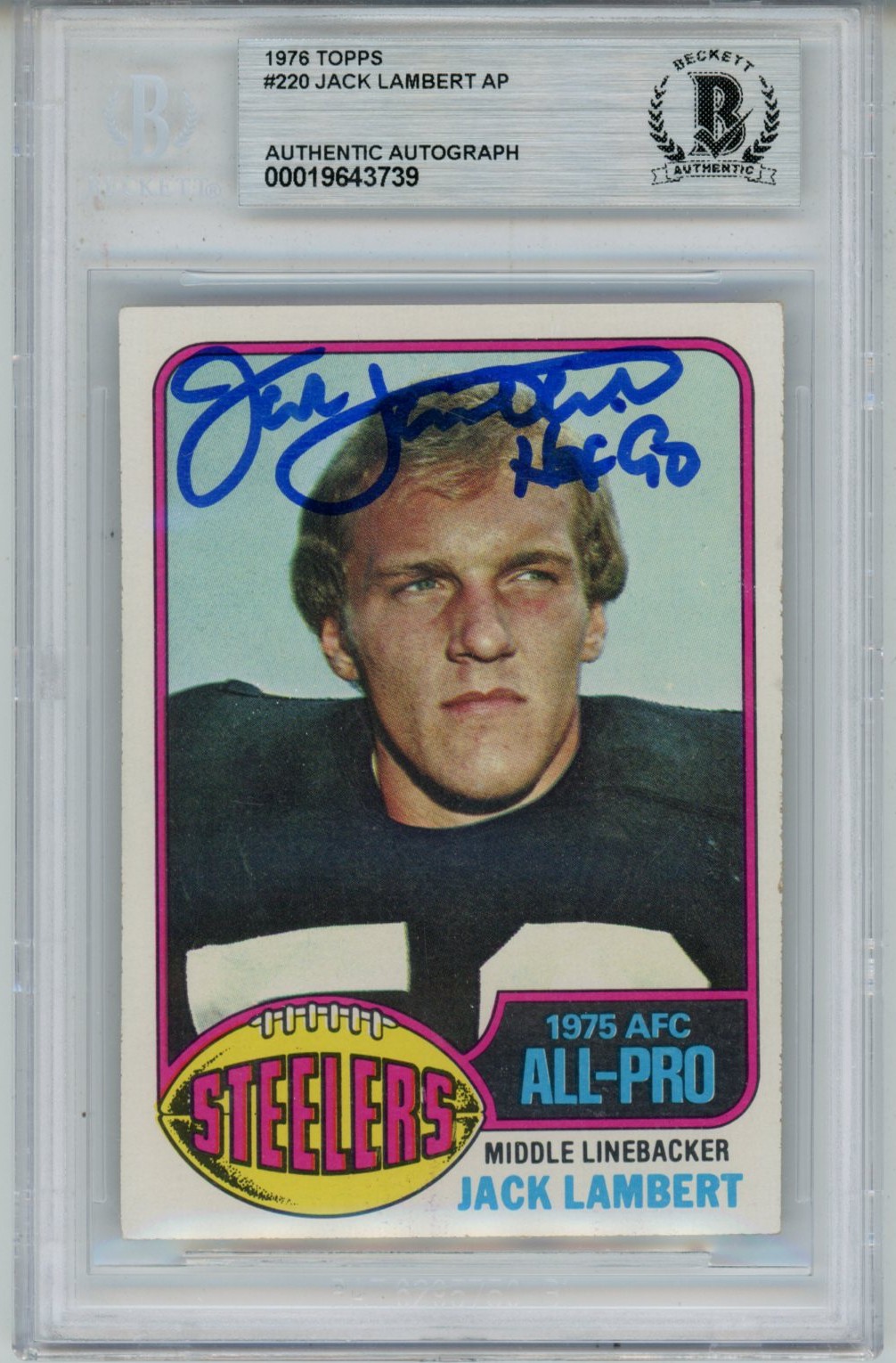 Jack Lambert Autographed/Signed 1976 Topps #229 Slab Trading Card Beckett 56945