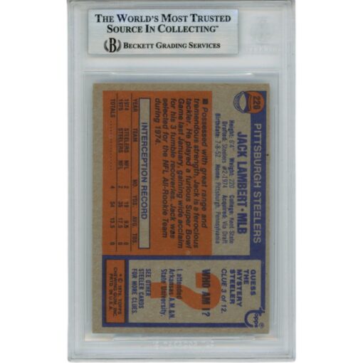 Jack Lambert Signed Pittsburgh Steelers 1976 Topps 220 Card HOF Beckett 46392
