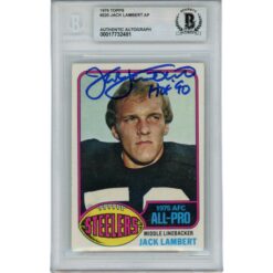 Jack Lambert Signed Pittsburgh Steelers 1976 Topps 220 Card HOF Beckett 46395