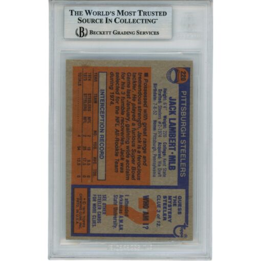 Jack Lambert Signed Pittsburgh Steelers 1976 Topps 220 Card HOF Beckett 46395