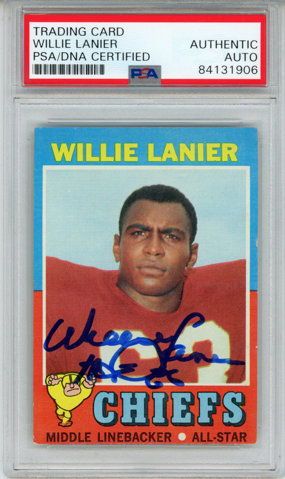 Willie Lanier Autographed 1971 Topps #114 Trading Card HOF PSA Slab
