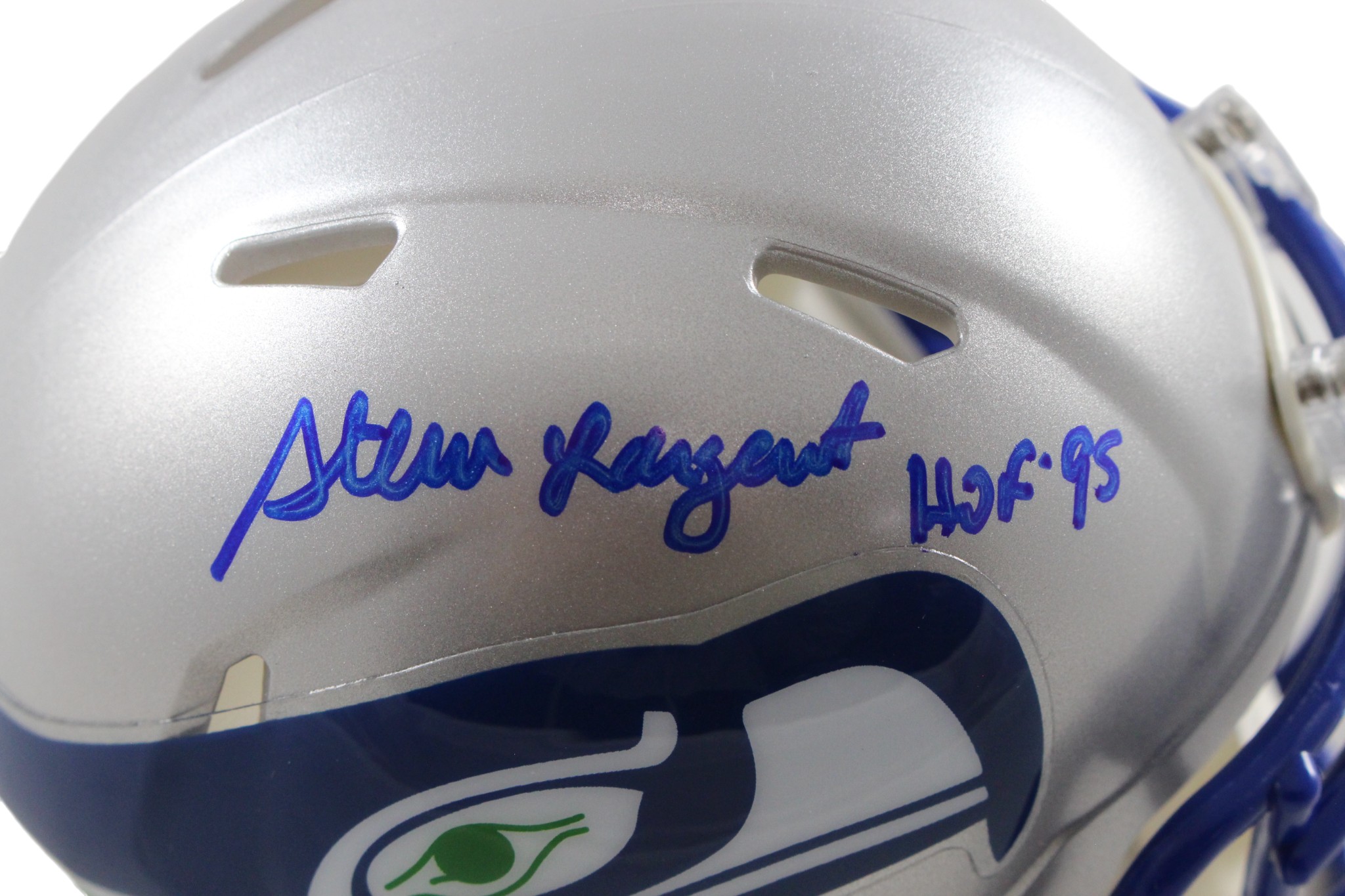 Steve Largent Autographed Seattle Seahawks Mini Helmet HOF Beckett Witness 54756