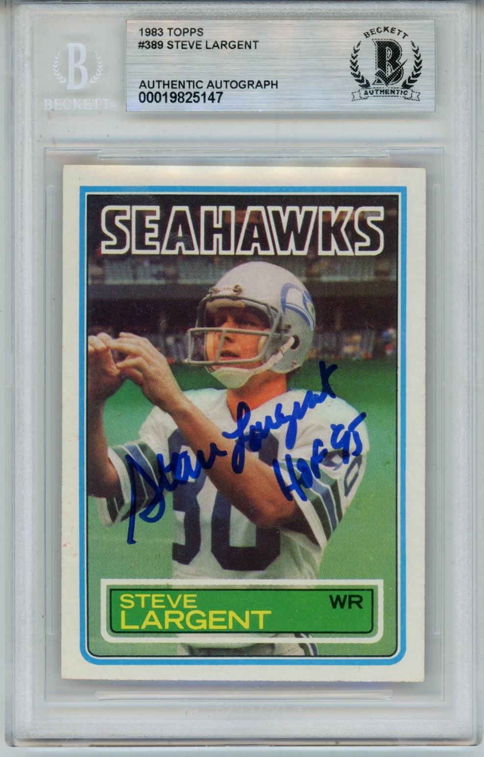 Steve Largent Autographed 1983 Topps #389 Trading Card Slab Beckett 57120