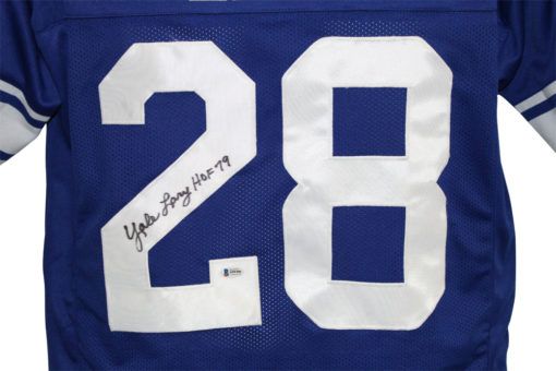 Yale Lary Autographed/Signed Pro Style Blue XL Jersey HOF BAS 26510
