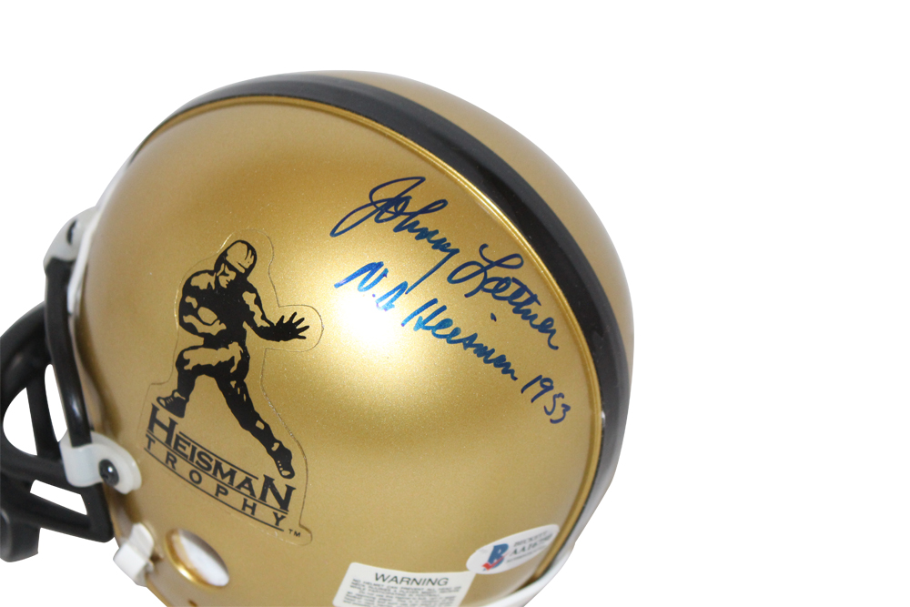 Johnny Lattner Autographed Heisman Trophy Replica Mini Helmet BAS 33027