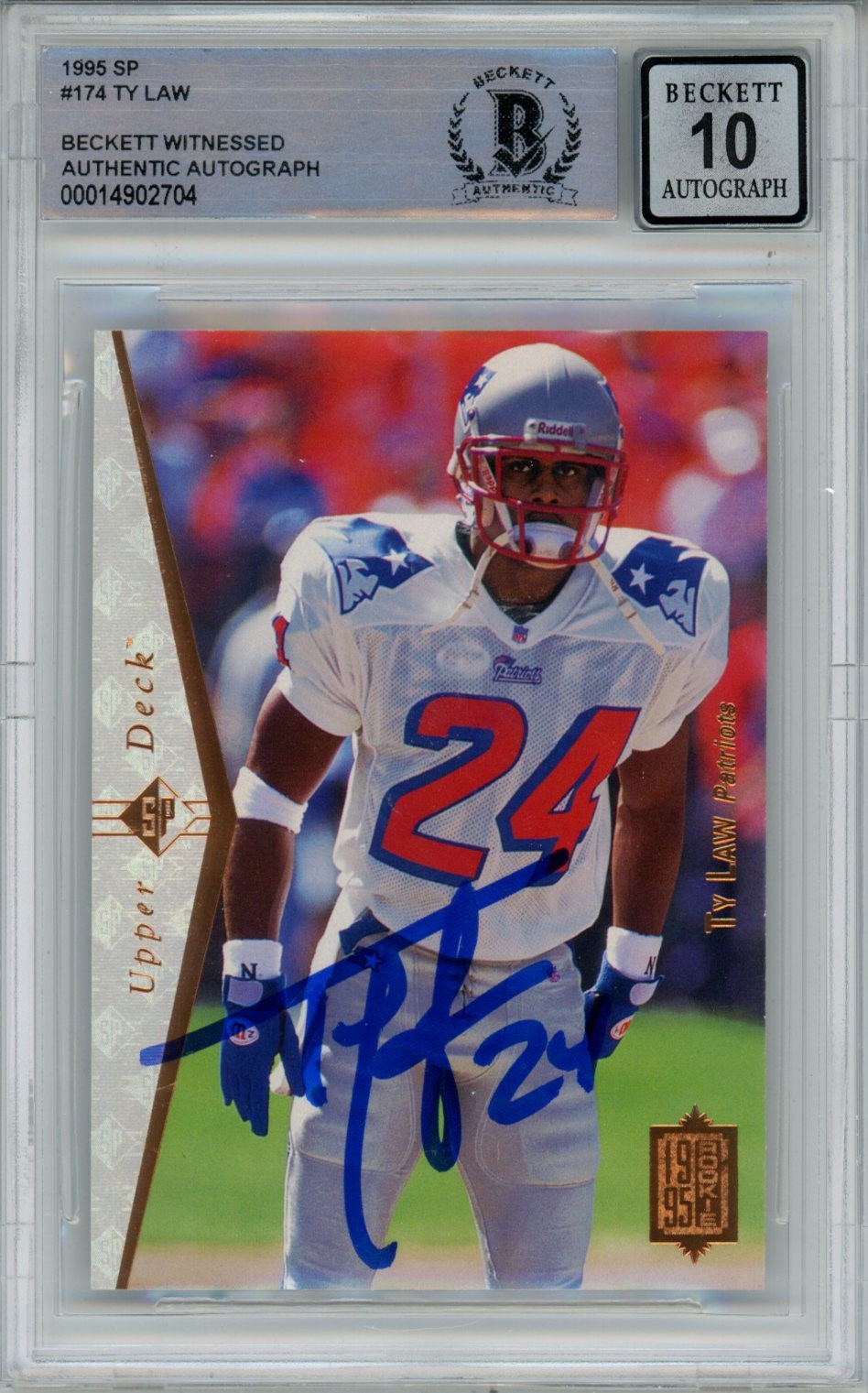 Ty Law Signed New England Patriots 1995 SP #174 Beckett Auto 10