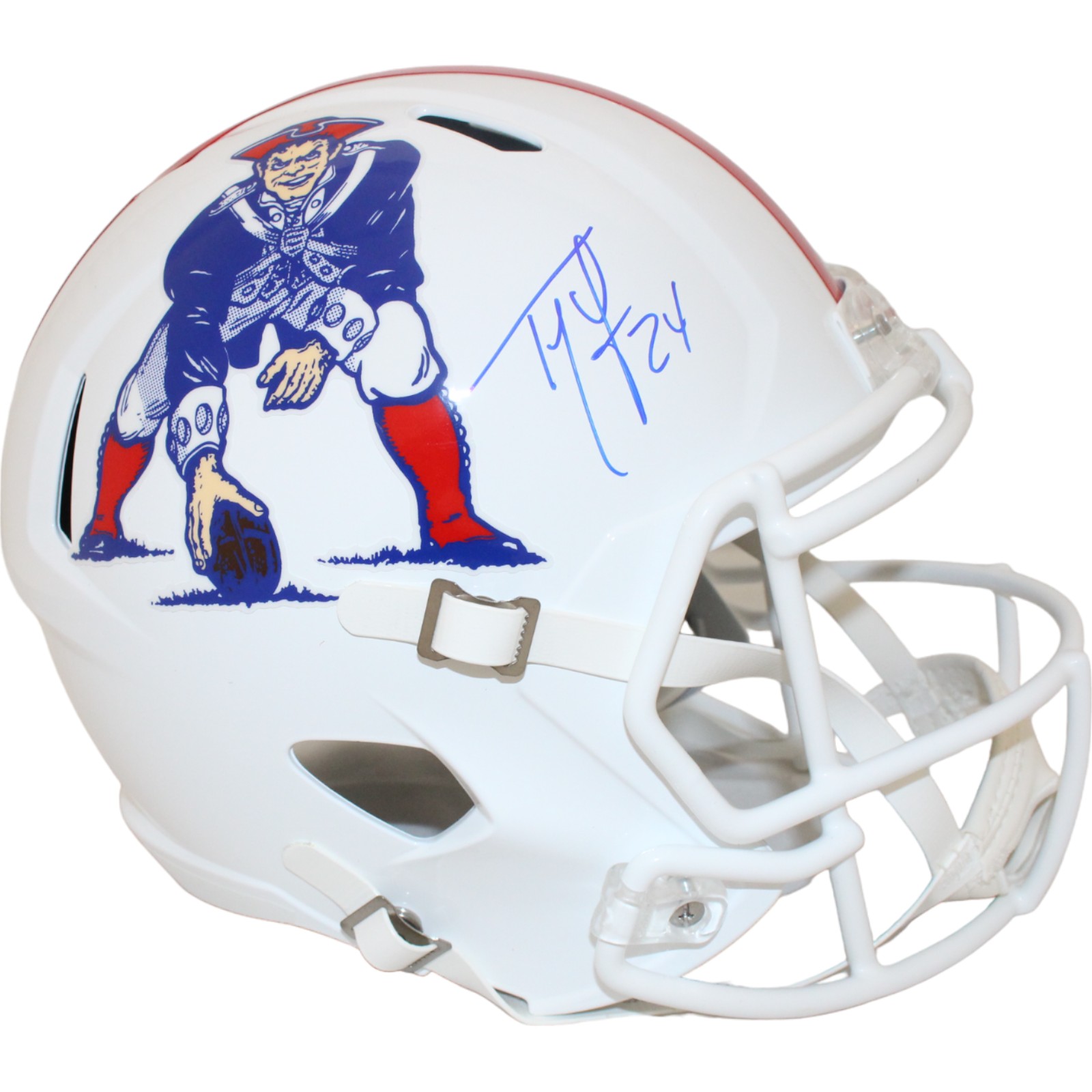 Ty Law Autographed New England Patriots F/S TB Helmet Beckett