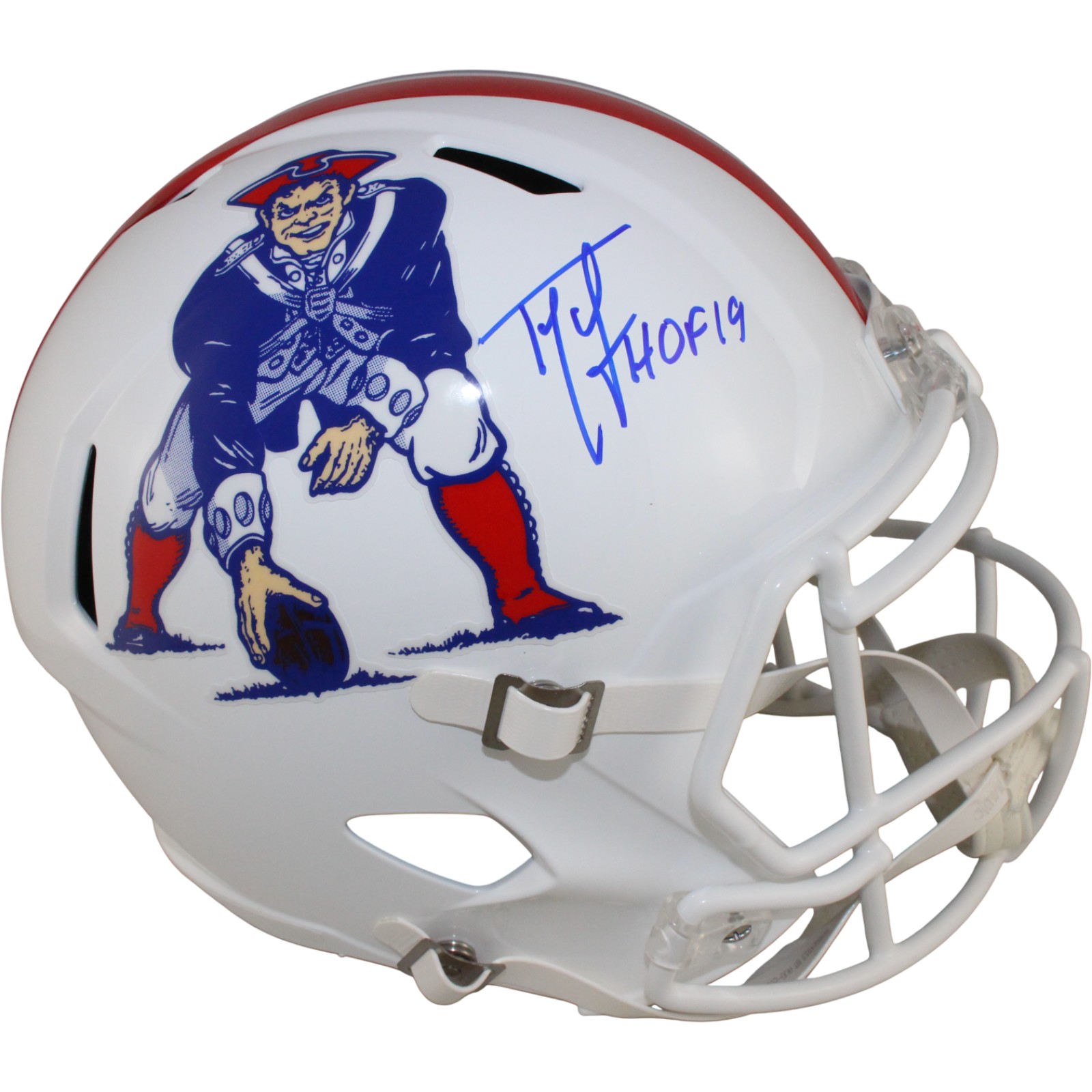Ty Law Autographed/Signed New England Patriots F/S TB Helmet HOF Beckett 54054
