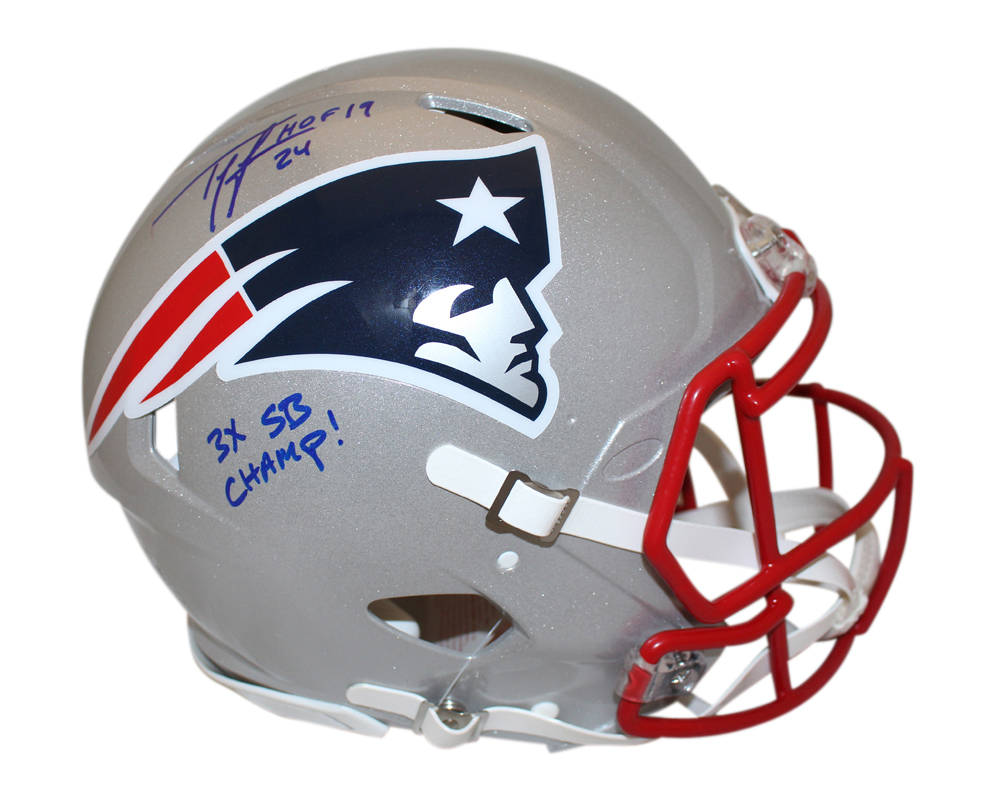 Ty Law Signed New England Patriots Speed Authentic Helmet w/insc BAS