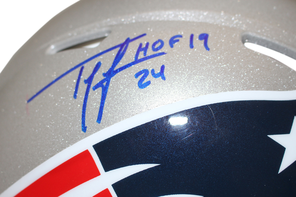 Ty Law Signed New England Patriots Speed Authentic Helmet w/insc BAS