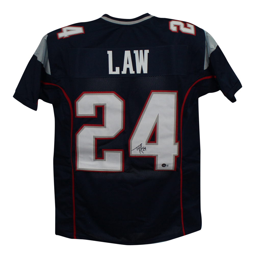 Ty Law Autographed/Signed Pro Style Blue XL Jersey BAS