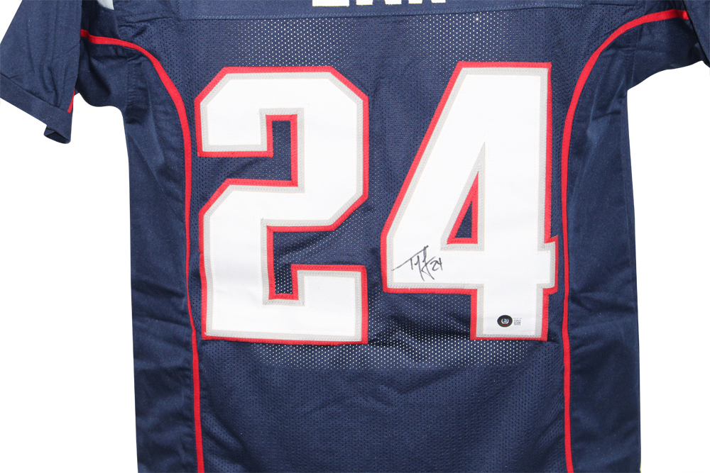 Ty Law Autographed/Signed Pro Style Blue XL Jersey BAS