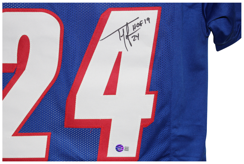Ty Law Autographed/Signed Pro Style Blue XL Jersey HOF Beckett