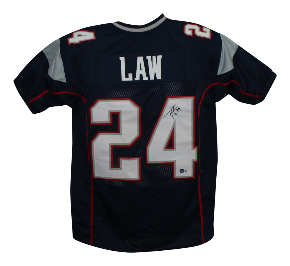 Ty Law Autographed/Signed Pro Style Blue XL Jersey BAS