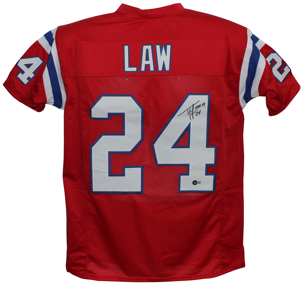 Ty Law Autographed/Signed Pro Style Red XL Jersey HOF Beckett