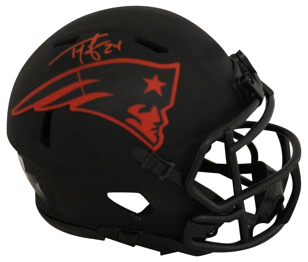 Ty Law Autographed/Signed New England Patriots Blaze Mini Helmet BAS 