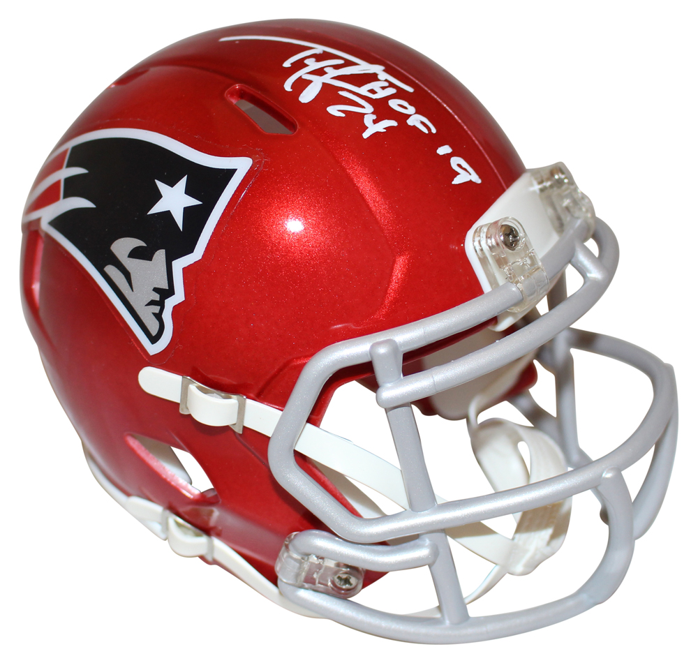 Ty Law Autographed New England Patriots Flash Mini Helmet HOF 19 Beckett
