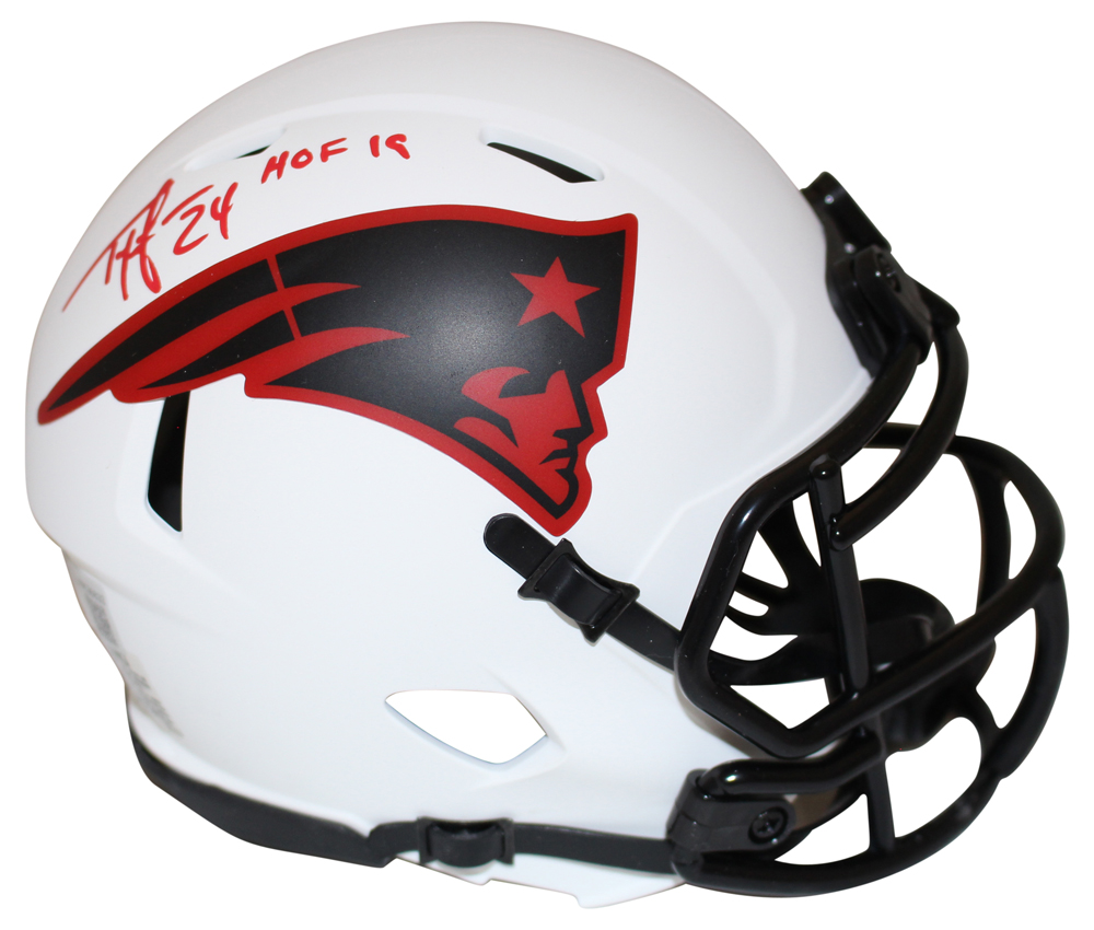 Ty Law Autographed New England Patriots Lunar Mini Helmet HOF 19 Beckett