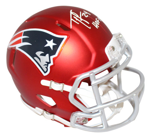 Ty Law Autographed/Signed New England Patriots Blaze Mini Helmet HOF BAS 24940