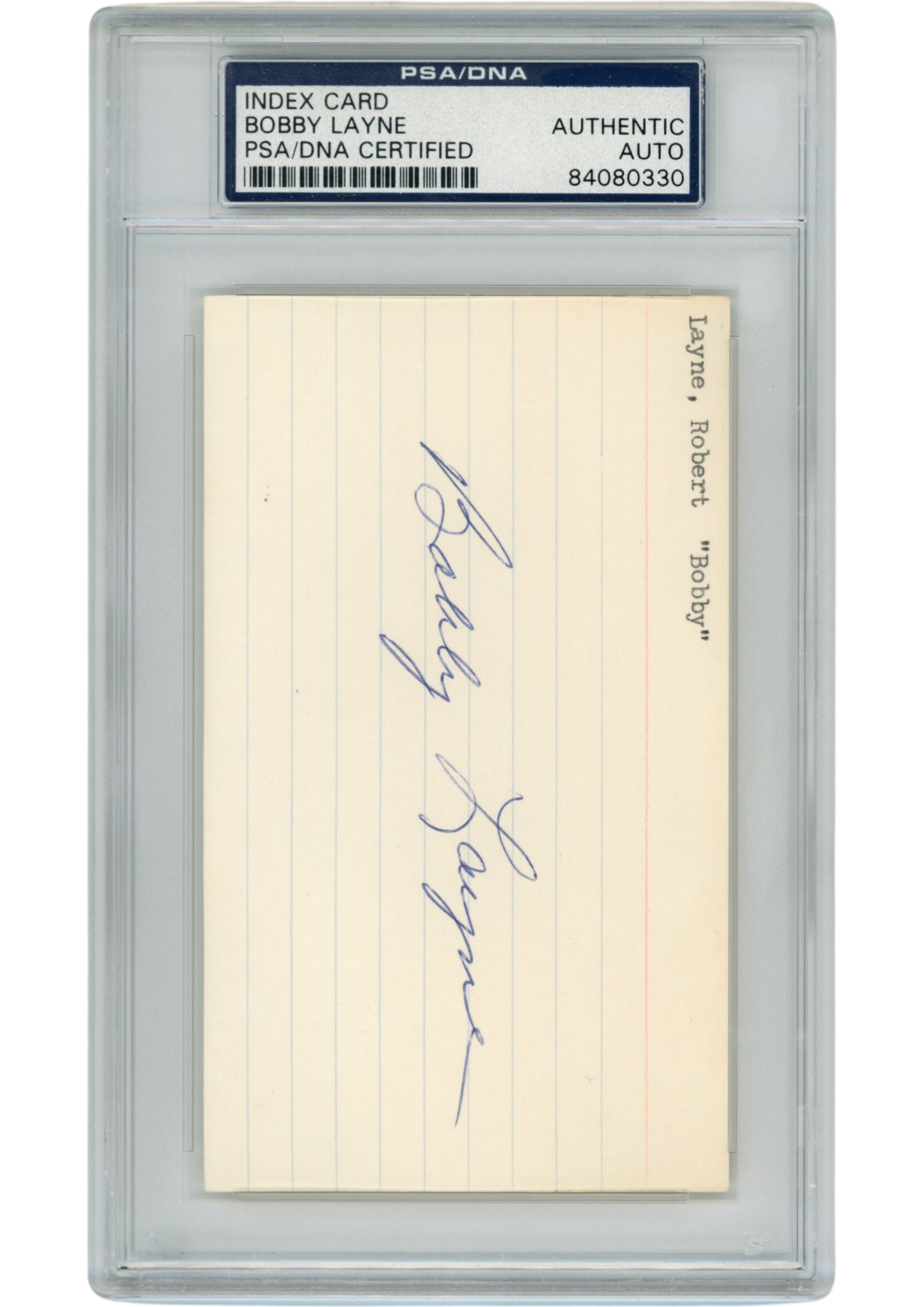 Bobby Layne Autographed/Signed Detroit Lions Index Card Slabbed PSA 54893 