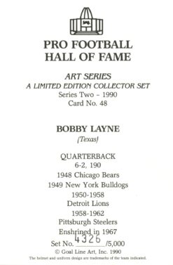 Bobby Layne Pittsburgh Steelers Goal Line Art Card Series 2 #48 LE /5000 58104