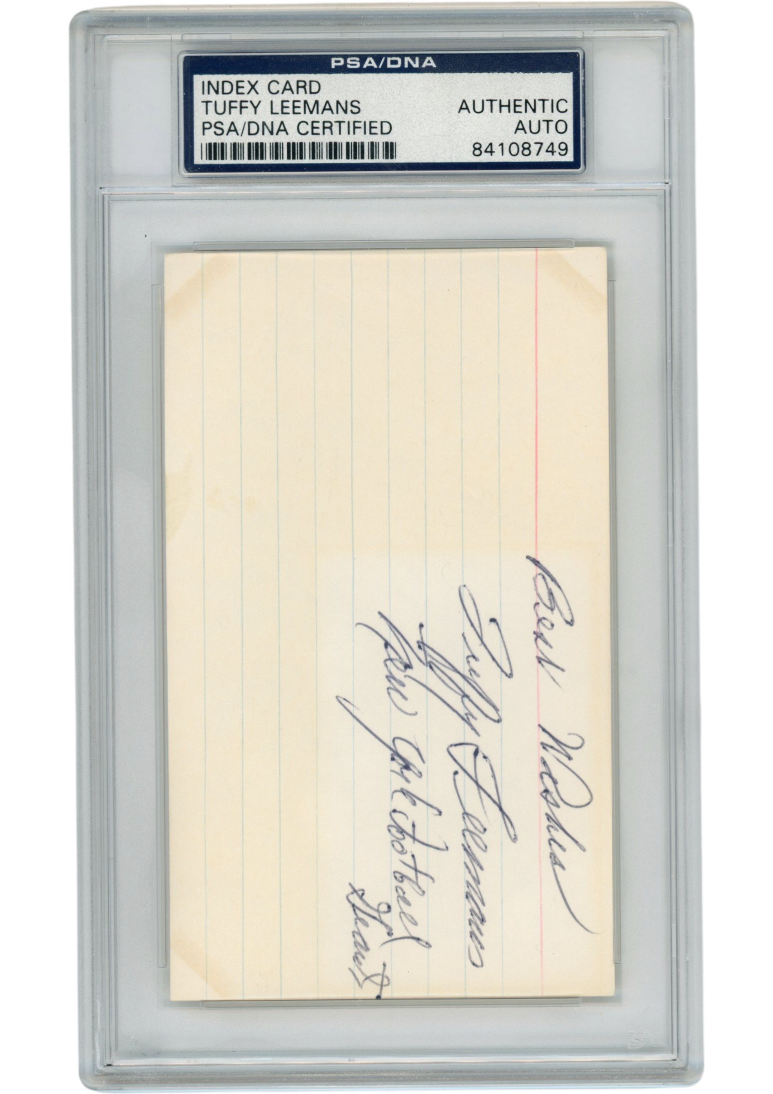 Tuffy Leemans Autographed New York Giants Index Card Best Wishes Slab PSA 54910