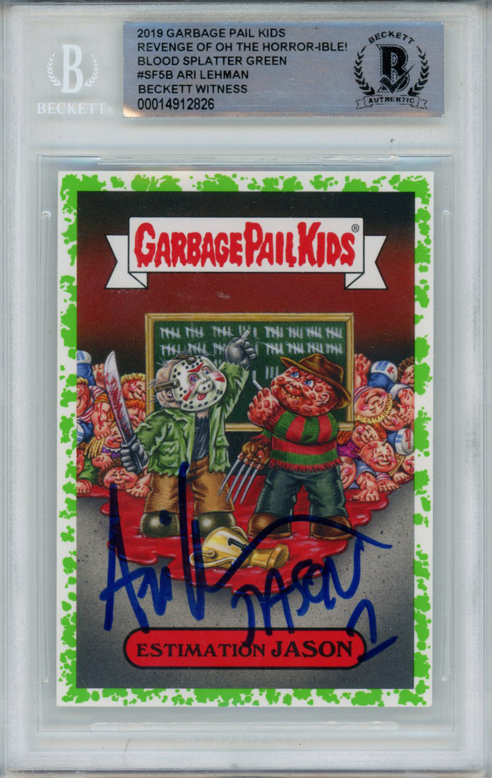 Ari Lehman Signed Garbage Pail Kids Green Estimation Jason #SF5B BAS Slab