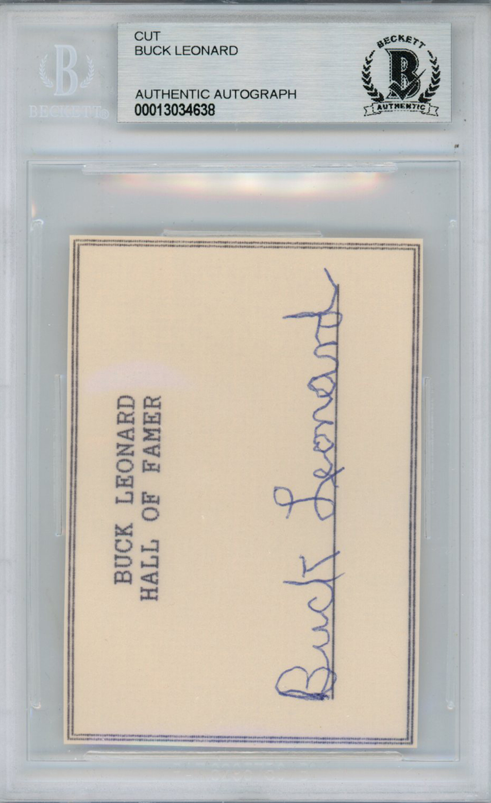 Buck Leonard Hall Of Famer Autographed Cut Homestead Grays Beckett Slab