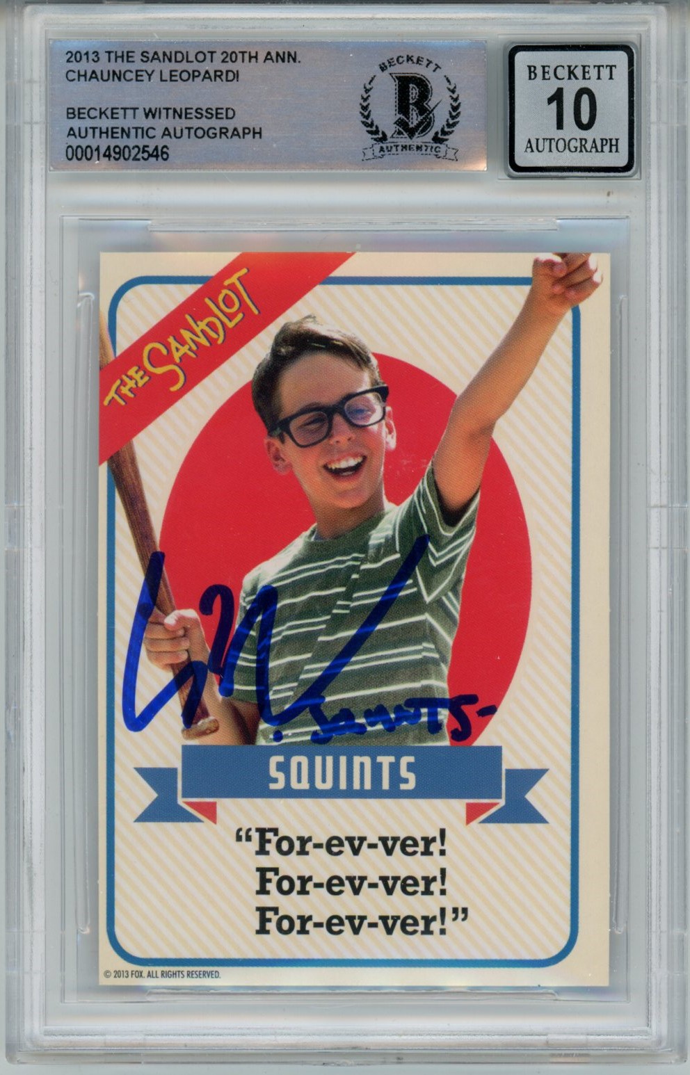 Chauncey Leopardi Signed The Sandlot 20 Anniv. Insert Beckett Auto 10 