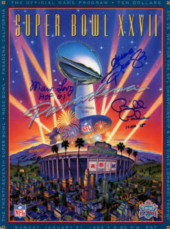 Marv Levy, Bill Polian & Andre Reed Signed Super Bowl XXVII Program JSA 37393