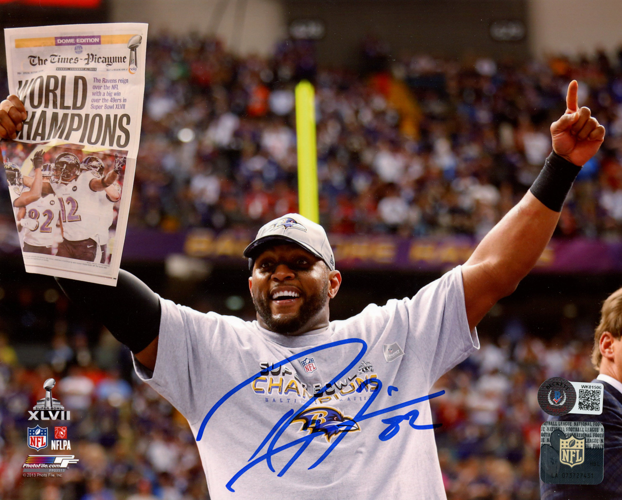 Ray Lewis Autographed/Signed Baltimore Ravens 8x10 Photo Beckett BAS