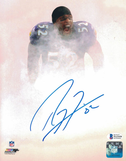 Ray Lewis Autographed/Signed Baltimore Ravens 8x10 Photo BAS 26805 PF