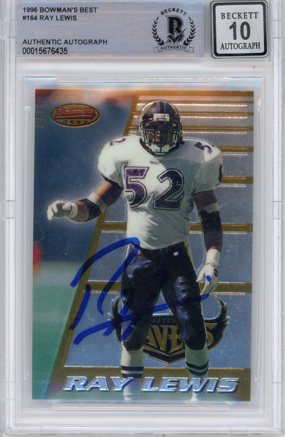 Ray Lewis Autographed 1996 Bowmans Best #164 (Grade 10) Slabbed BAS