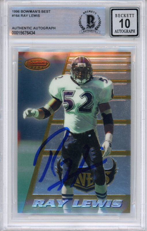 Ray Lewis Autographed 1996 Bowmans Best #164 (Grade 10) Slabbed BAS