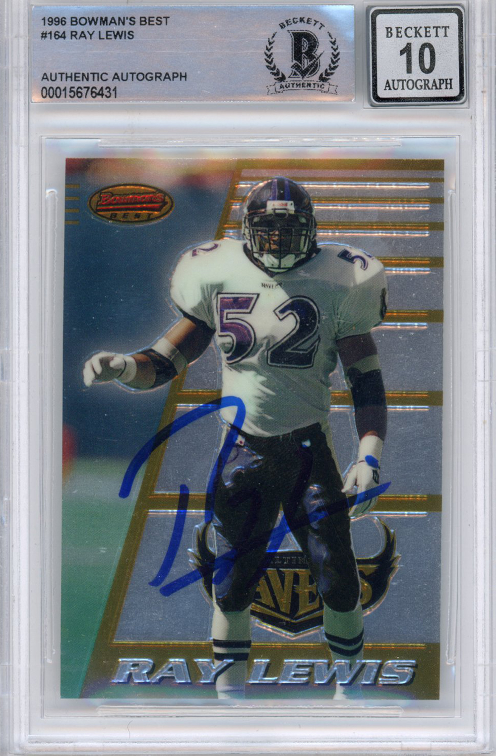 Ray Lewis Autographed 1996 Bowmans Best #164 (Grade 10) Slabbed BAS