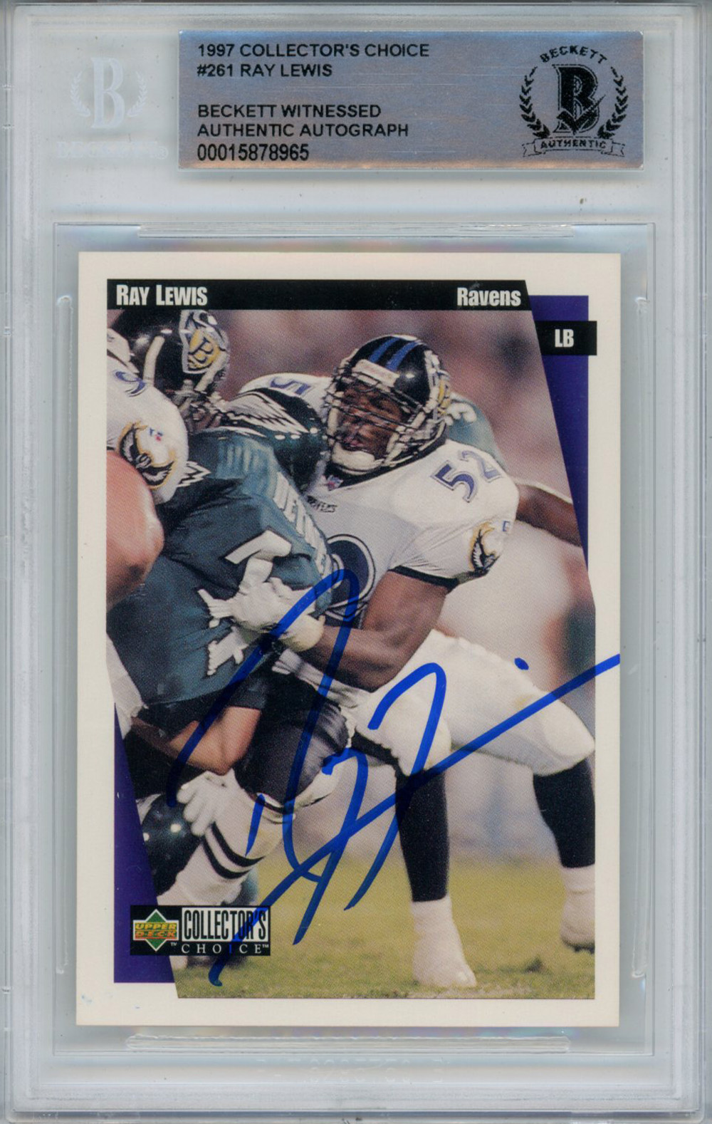 Ray Lewis Signed 1997 Collector's Choice #261 Trading Card Beckett Slab