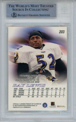 Ray Lewis Signed 1999 Skybox Premium #203 Trading Card Beckett Slab