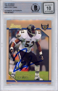 Ray Lewis Autographed 2001 Bowman #BRC2 (Grade 10) Slabbed BAS