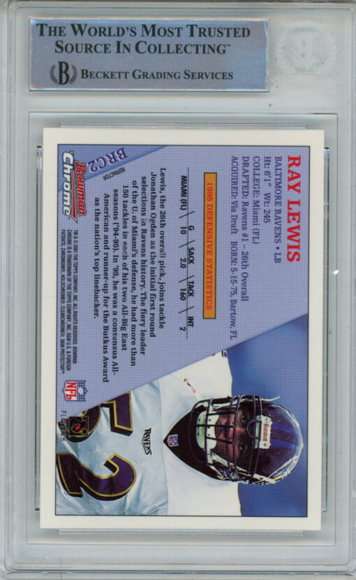 Ray Lewis Autographed 2001 Bowman Chrome #BRC2 Card Beckett Slab