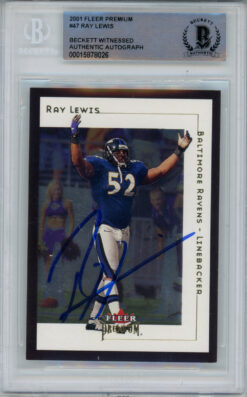 Ray Lewis Autographed 2001 Fleer Premium #47 Trading Card Beckett Slab