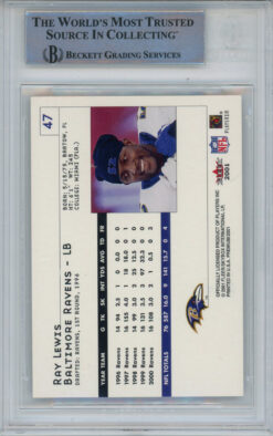 Ray Lewis Autographed 2001 Fleer Premium #47 Trading Card Beckett Slab