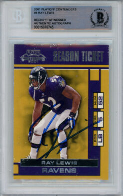 Ray Lewis Signed 2001 Playoff Contenders #8 Trading Card Beckett Slab