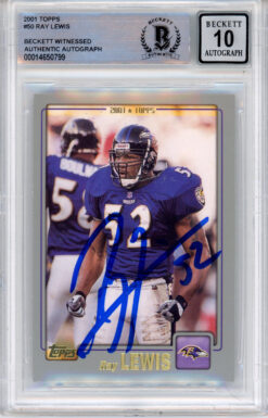 Ray Lewis Autographed/Signed 2001 Topps #50 Trading Card Beckett Slab