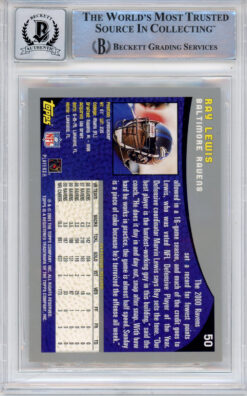 Ray Lewis Autographed/Signed 2001 Topps #50 Trading Card Beckett Slab