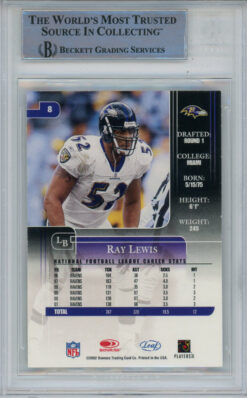 Ray Lewis Signed 2002 Leaf Rookies & Stars #8 Trading Card Beckett Slab