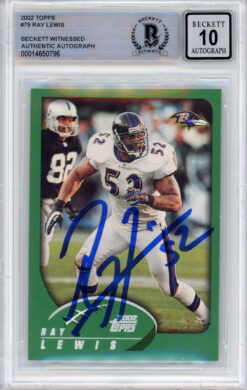 Ray Lewis Autographed/Signed 2002 Topps #79 Trading Card Beckett Slab