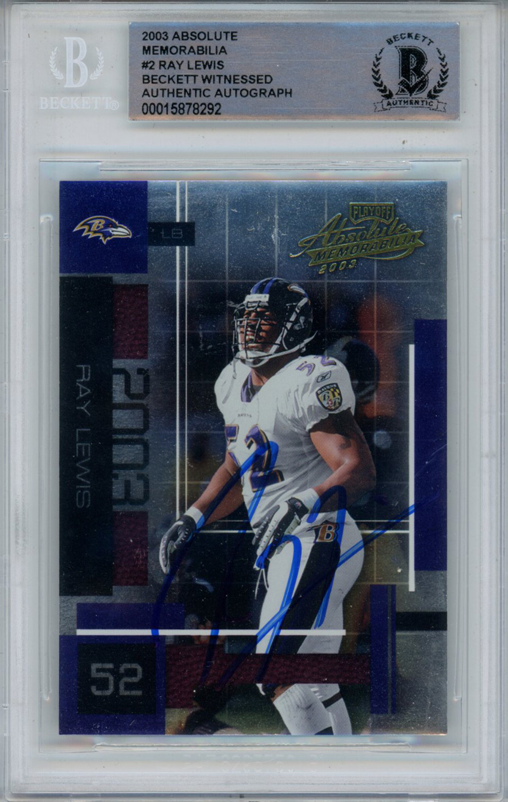 Ray Lewis Signed 2003 Absolute Memorabilia #2 Trading Card Beckett Slab