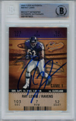 Ray Lewis Signed 2003 Fleer Authentix #49 Trading Card Beckett Slab